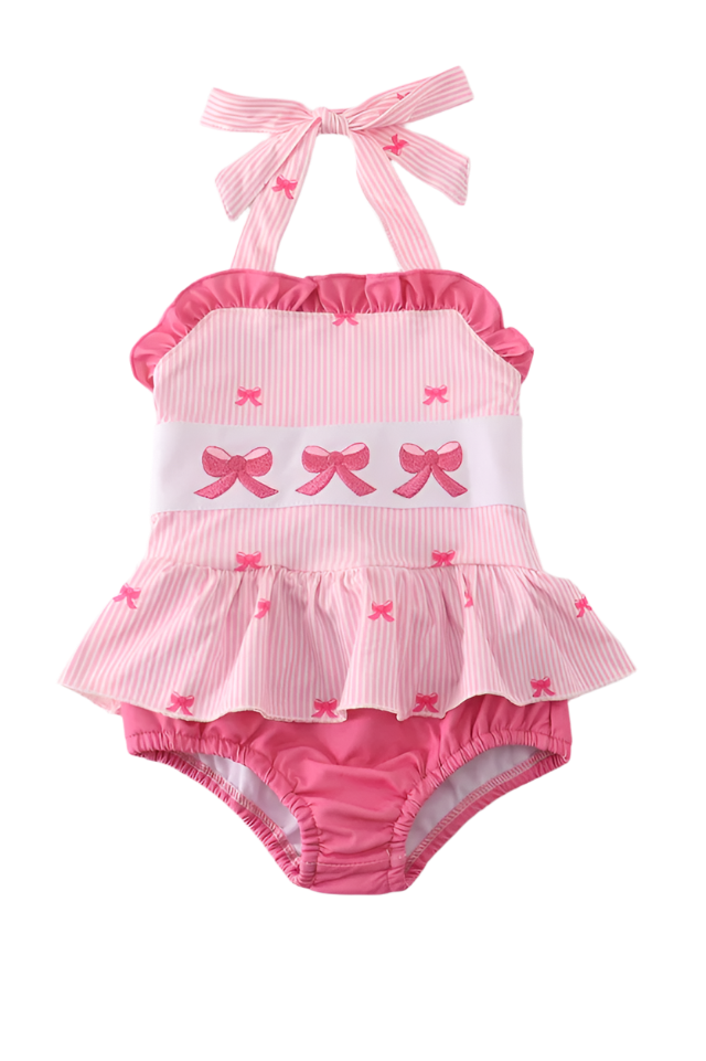 Pink Bow Stripe One Piece Swim