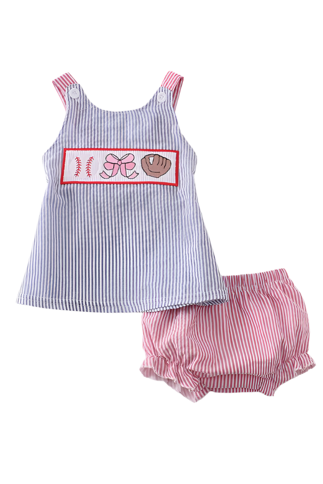 Baseball Bow Diaper Set