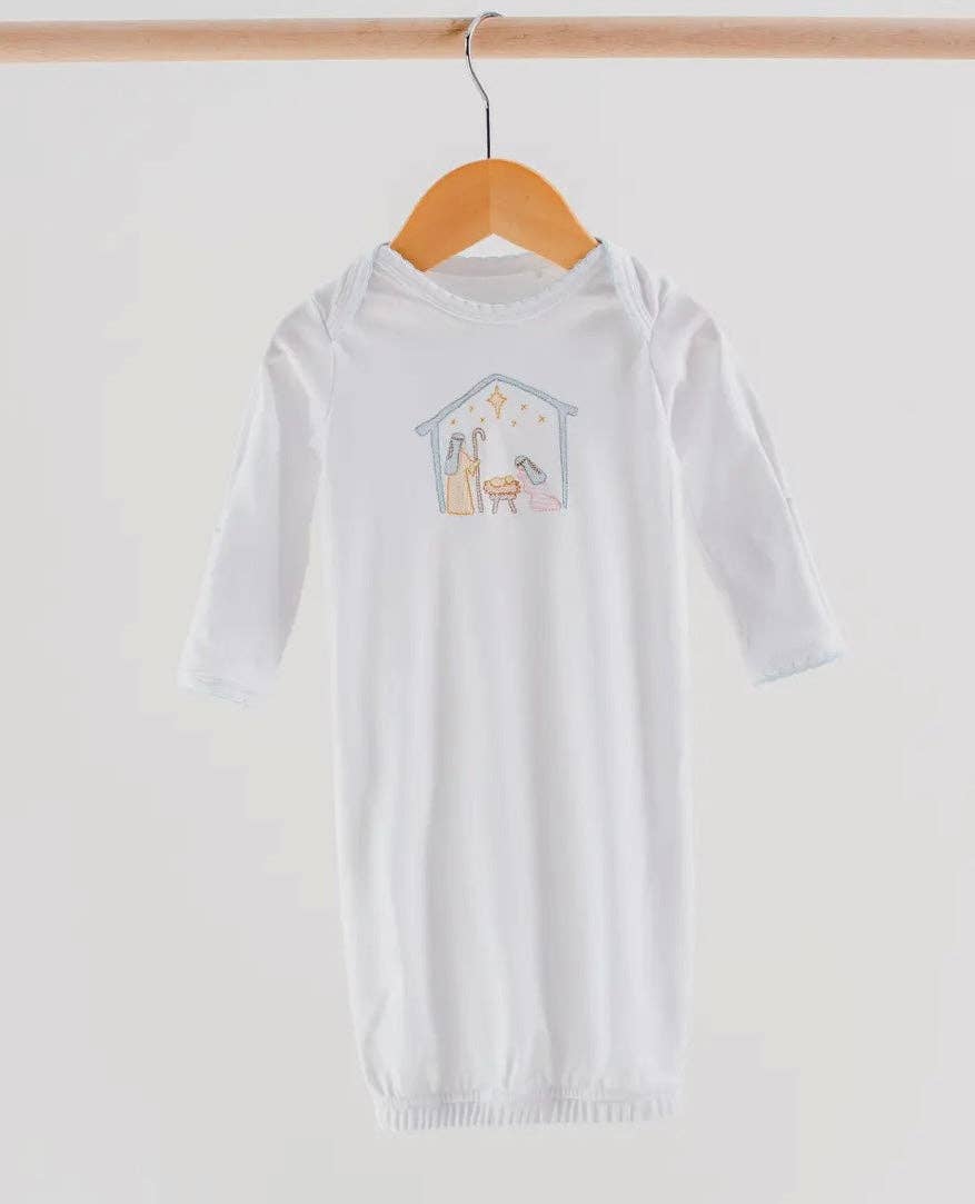 Nativity Embroidery Newborn Gown - Blue