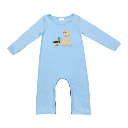 blue long sleeve romper