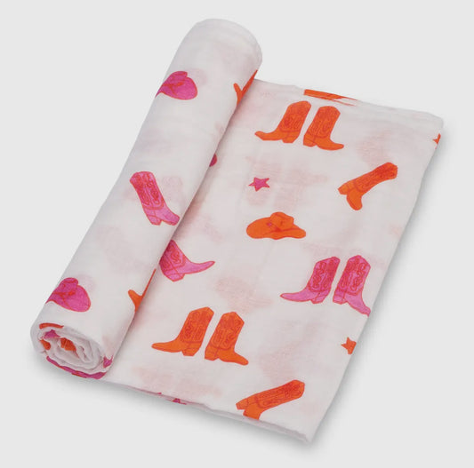 LB Better in Pink Boots Swaddle Blanket