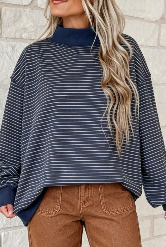 Blue Striped Mockneck