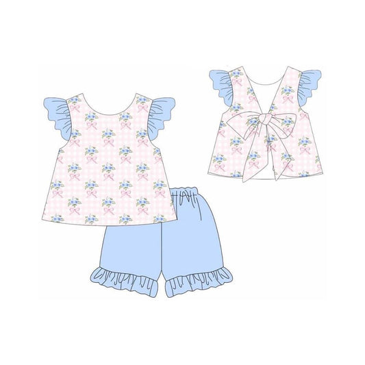 Blue Flower Print Two Piece Set