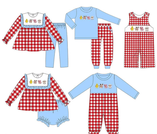 Farm Animals Gingham Boys Set