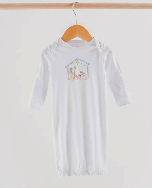 Nativity Embroidery Newborn Gown - Blue